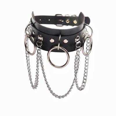 Punk Street Style Κολιέ Choker από Δέρμα PU με Αλυσίδα και Δακτύλιο O