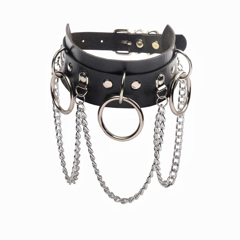 

Punk Street Style PU Leather O-Ring Chain Choker Necklace чорний