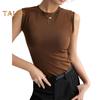 Women's Tank Top Sleeveless Cotton High Neck Crop Top Ribbed Slim Fit Basic Shirt Spring Summer Casual Outfit