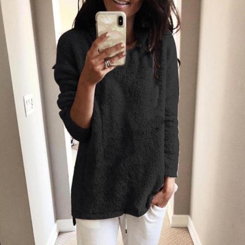 Women's Velvet Sleeping Dress - Comfortable Winter Home Robe with Pocket, Round Neck Solid Color Machine Washable Casual Wear, Soft Knitted Indoor