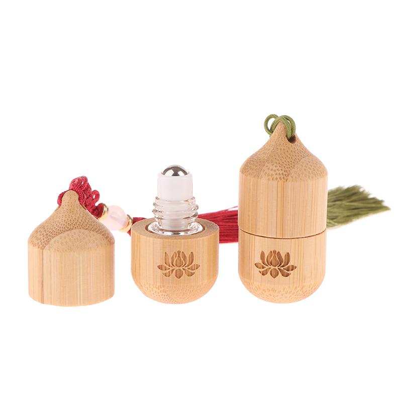 1 ml Bambusroller Leere Flasche Hautpflegebehälter Antiker Stil Roll-on-Flaschen Kleine Parfüm Ätherisches Öl Mit Anhänger