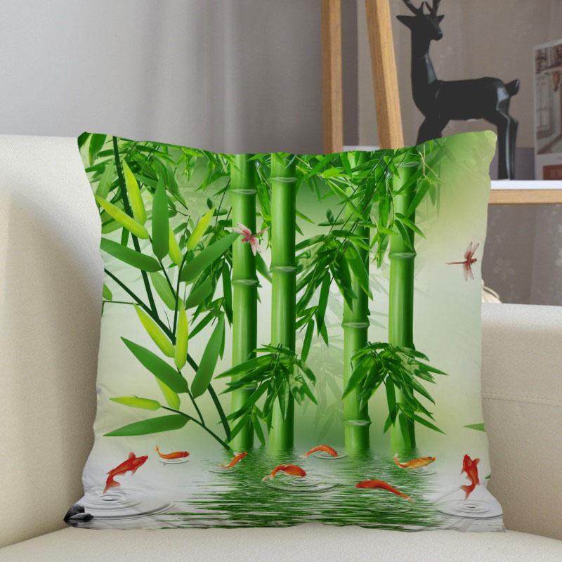 Musife Green Bamboo Pillowcase Custom Square Pillow Cover Case Zipper Pillowcase 35X35,40X40,45X45Cm Drop Shipping 12.15
