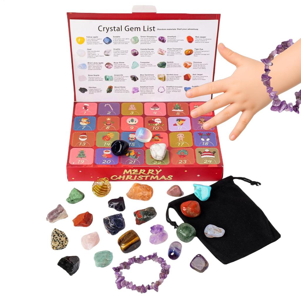 Crystal Calendar Advent 2025 24 Days Christmas Jewelry Kids Crystal Countdown Calendar For Meditation Spirituality Seekers