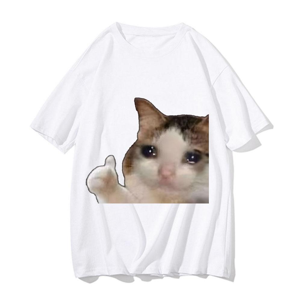 Sad Cat Meme Men's Women's Short Sleeve T-shirt Funny Graphic T-shirt Comfortable Soft Casual T-shirts Funny Daily Wear Tees