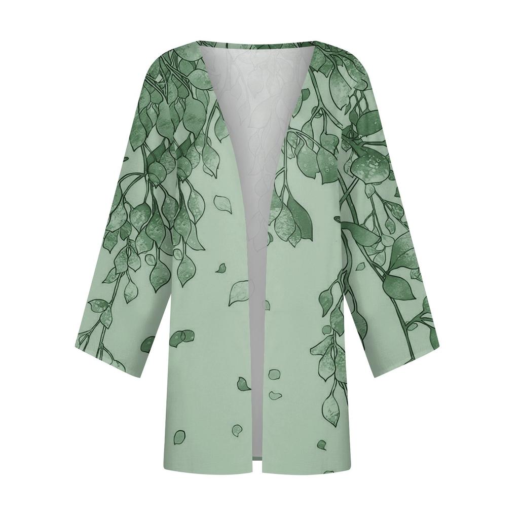 Kvinners uformelle mote Caot retro trykt lett mellomlang jakke cardigan