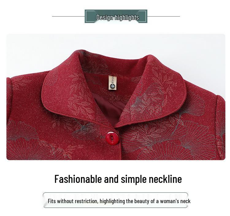 Grandma's High-End Autumn Wool Coat for Women, Turn-Down Collar, Perfect for Elderly and Middle-Aged Mothers