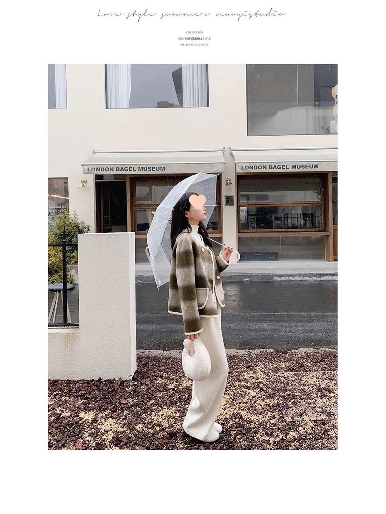 High-End Coco Style Plaid Wool Coat - Women's Short Double-Breasted Jacket, British Round Neck for Autumn & Winter 2025.