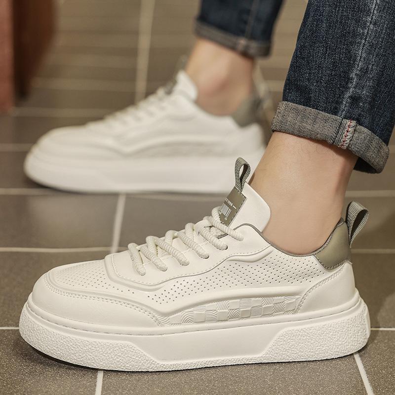

High-quality rubber-plastic sole thick-soled men s shoes 2025 new breathable hole white shoes versatile sports and leisure board shoes trendy shoes 44