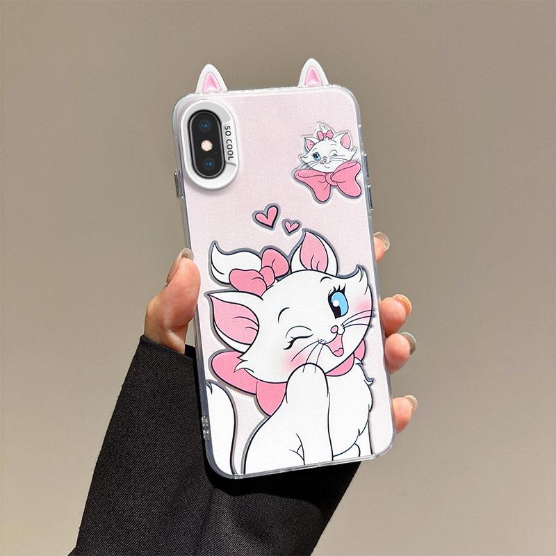 KEYSION Cute Ear Cartoon Case for iPhone XS Max X XS with Lanyard Soft Silicone+PC Shockproof Phone Back Cover for iPhone XR