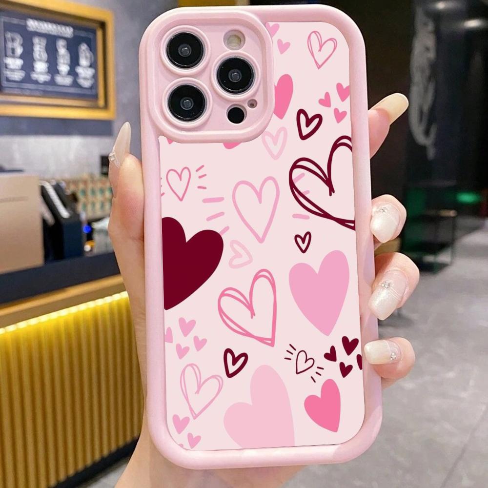 Pink cartoon heart-shaped design phone case suitable for iPhone 17 16 15 14 13 12 11 Pro/Max/Plus anti drop and shockproof