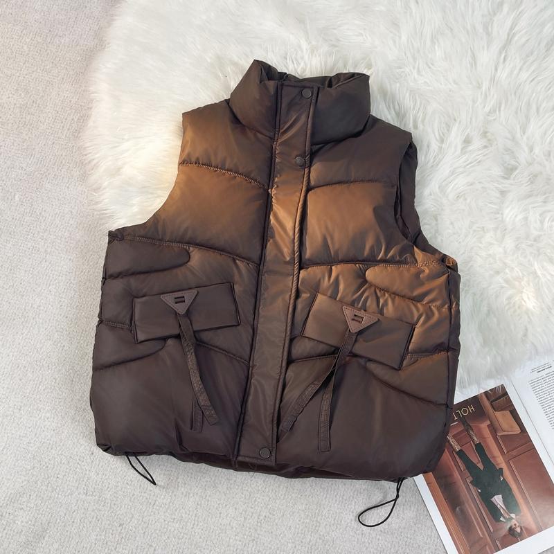Women's Loose Fit Stand Collar Sleeveless Down Vest For Autumn And Winter