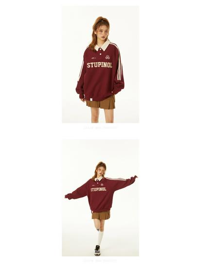 2025 Plus Size Retro College Style Polo Collar Sweatshirt for Women - Spring & Autumn Trendy