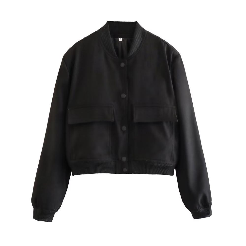 Moda damska z kieszeniami kurtki typu bomber kurtki vintage długi rękaw guzik z przodu casualowe damskie ubrania wierzchnie szykowne topy