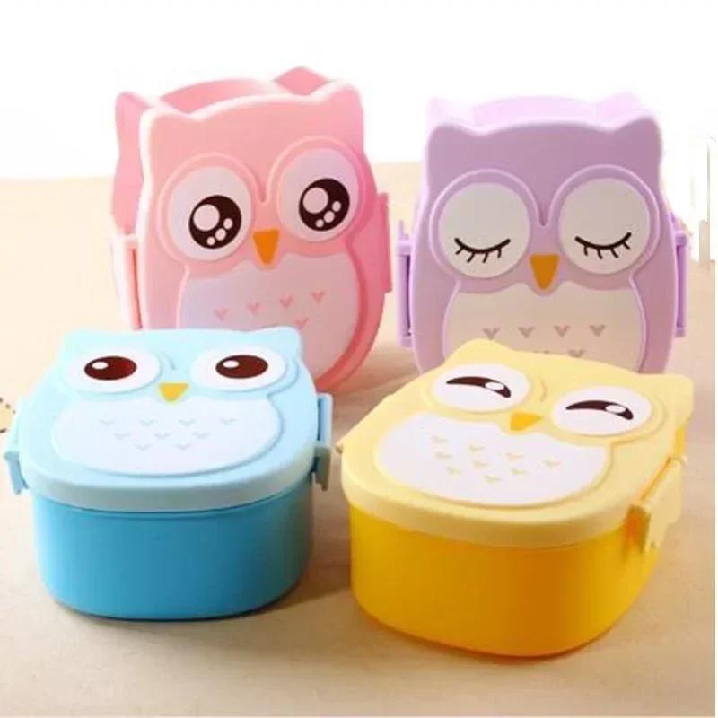 Domowy Podróżny Przenośny Sowa Lunchbox Plastikowy Dziecięcy Lunchbox Pojemnik na Jedzenie Karton Zastawa Stołowa Bento Box Akcesorium Kawaii
