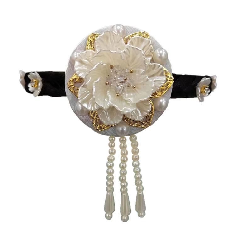 Flower Pearls Korean Hair Hoop Traditional Headband for Stage Shows and Ethnic Festivals Handmade Hair Accessories