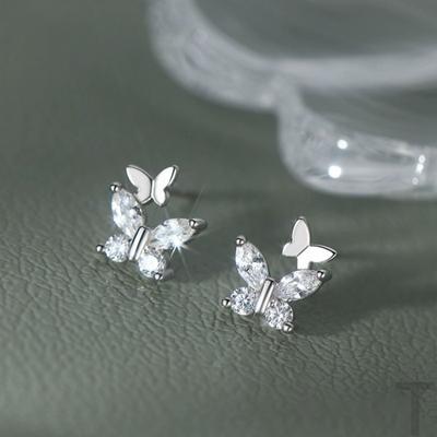 Two Butterfly Studs Female S999 Pure Silver Niche Fairy Earrings Graceful Mori Ear Rings