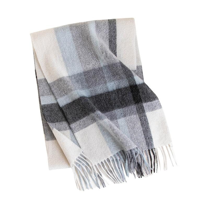 Autumn and Winter Korean Style Pure Cashmere Scarf for Long Women Blue Plaid Cashmere Warm Neck Scarf Couple Scarf