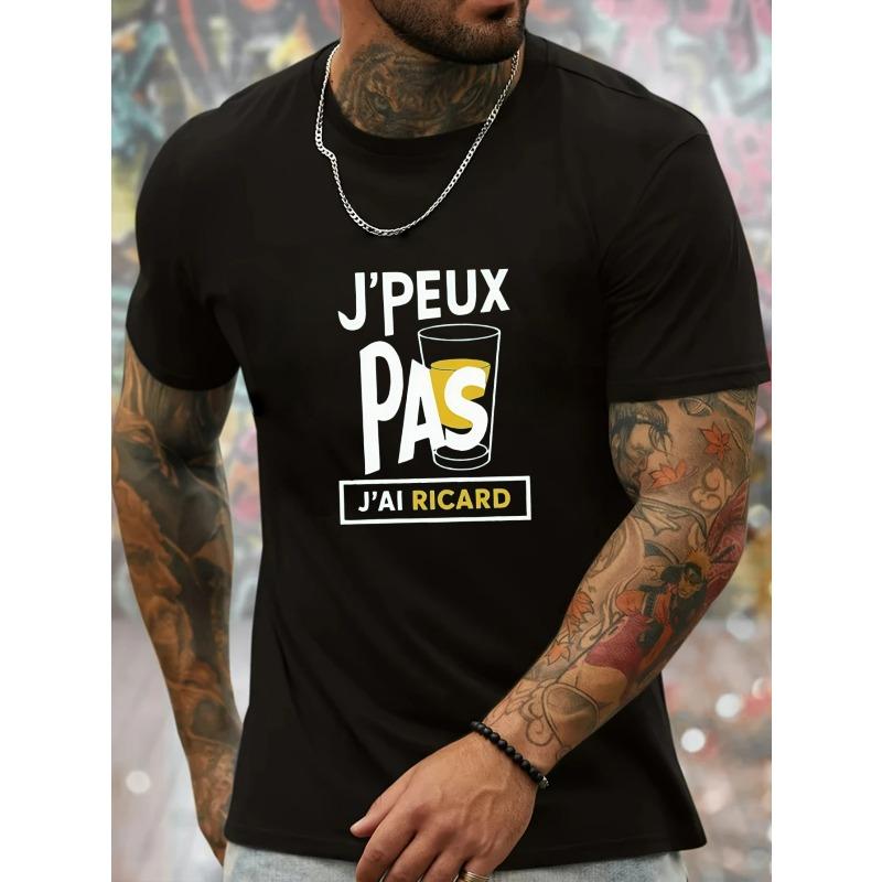 

European sizes Men S Casual Short Sleeve T-Shirt - Breathable Round Neck Tee with J PEUX PAS J AI RICARD Graphic, Machine Washable Regular Fit 4XL сірий