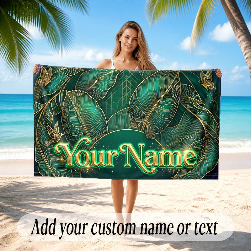 Decorative Artwork Theme Soft Beach Towel Personalized Custom Name Text Towel Portable for Beach Pool Travel