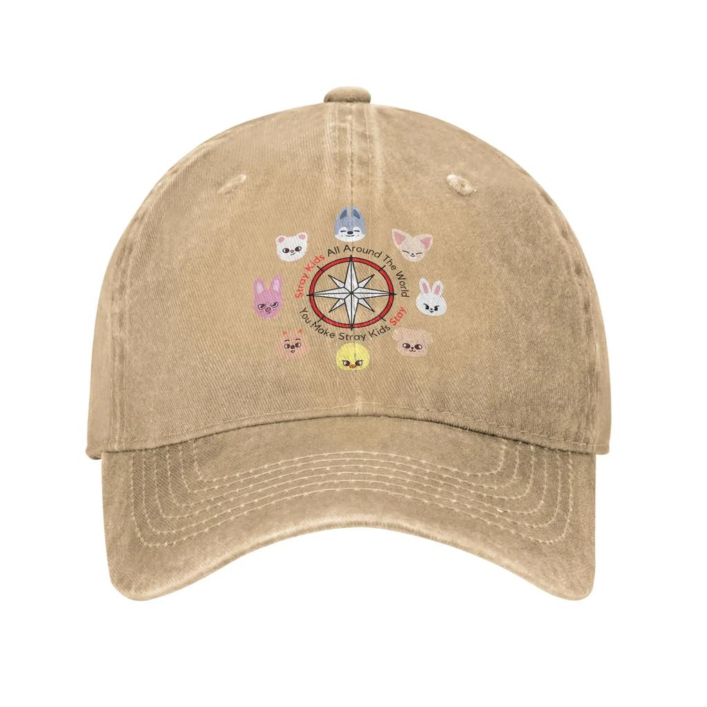 Kid Sun Baseball Cap Stylish Women Unisex Felix Bangchan Washed Hip Hop Hats Adjustable Print Kpop Logo Strays Rock Baseball Caps