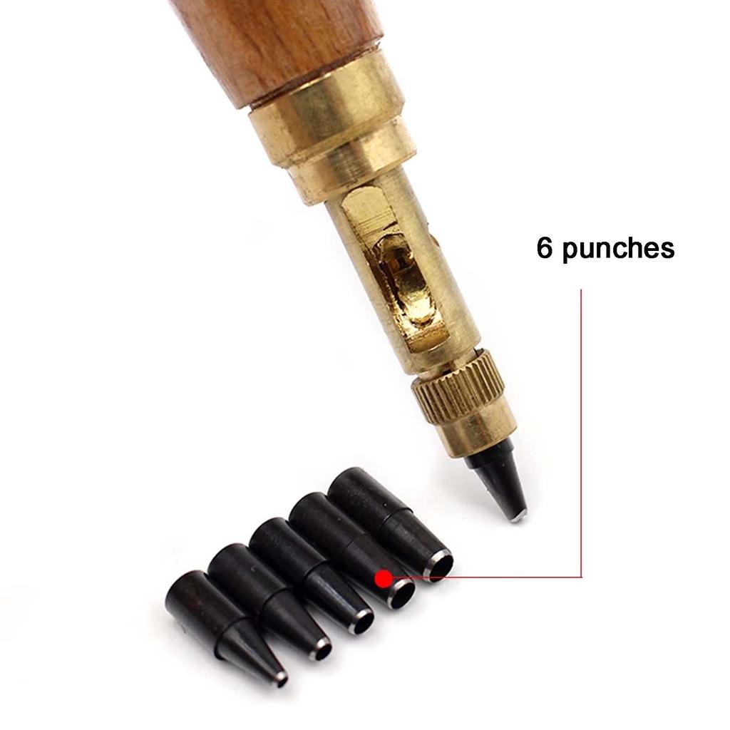 Automatic Belt Punch with 6 Punches Mute Rotary Awl Leather Hole Carving Punch