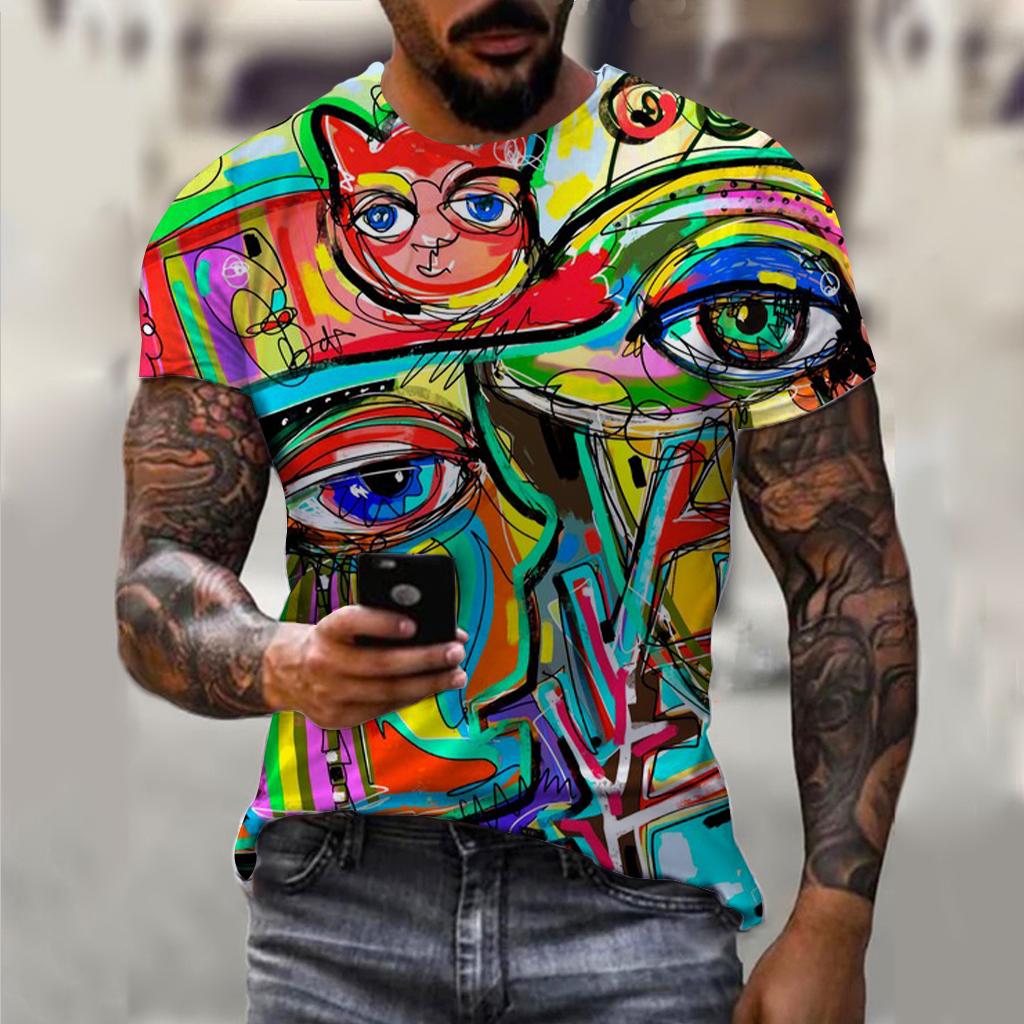 Men's and women's summer fashion HD 3D printing abstract art print T-shirt casual polyester round neck casual short sleeve