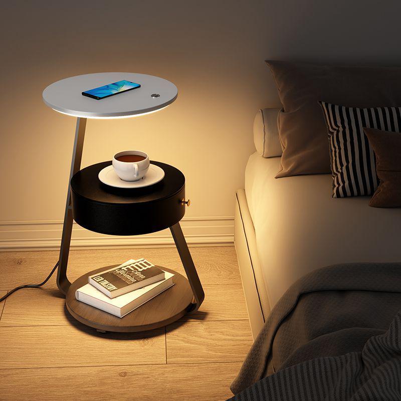 Wireless Charging Floor Lamp with Integrated Bedside Table - Creative Living Room and Bedroom Storage Solution