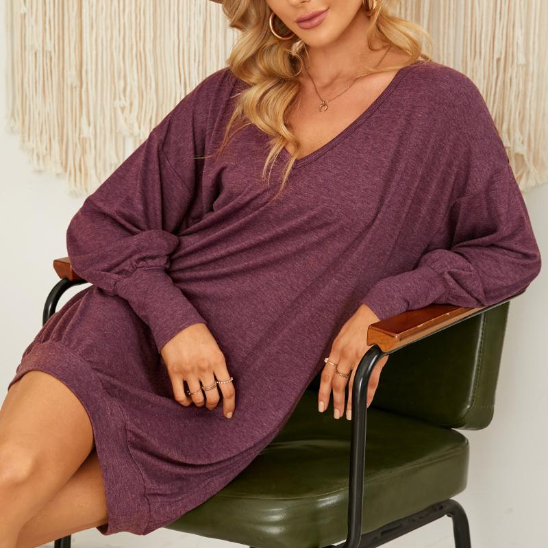 

ZANZEA Женское длинное платье-пуловер мини свободного кроя с рукавами летучая мышь однотонное повседневное тонкое XL вино красного