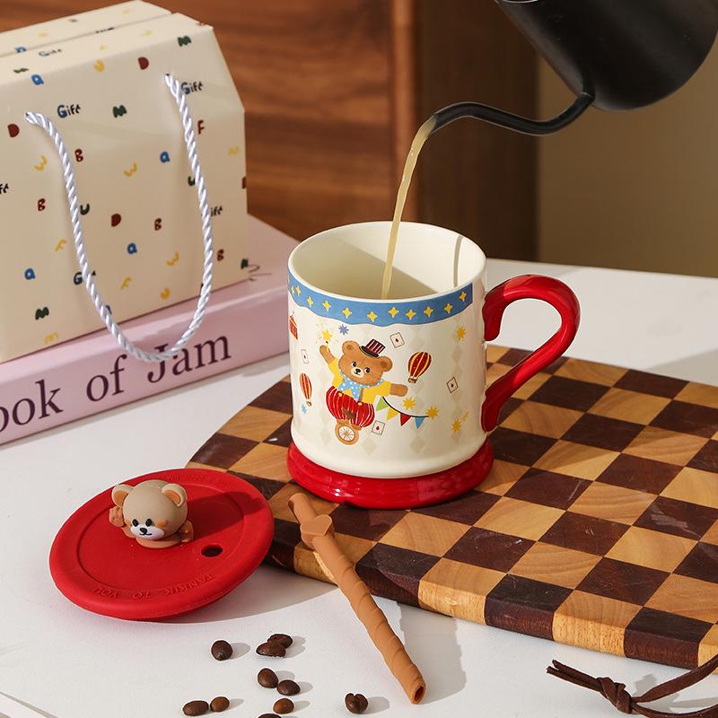 Circus Cartoon Ceramic Mug Festival Event Gift High Value Water Cup Coffee Cup Glove Set