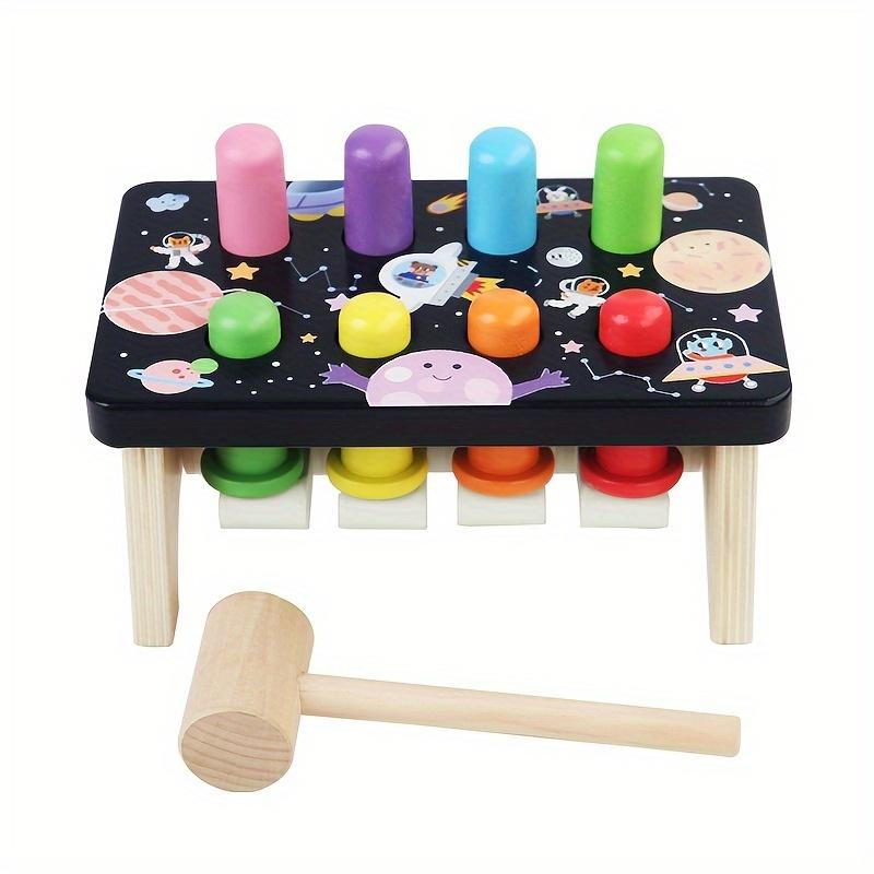 Wooden Hammering Toy with Colorful Pegs Educational Sensory Play for Youngsters, Fine Motor Skills Development, Space Themed Design, Perfect Gift