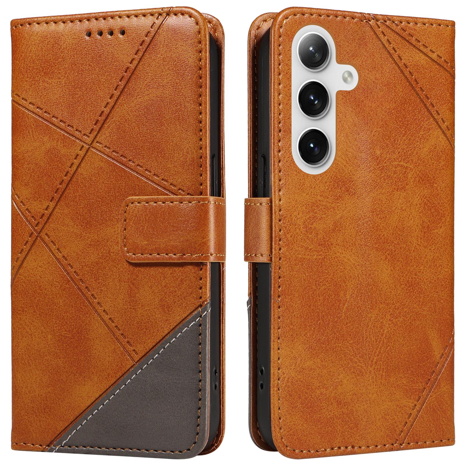 

Для Samsung Galaxy S25+/S24+ Чехол из ПУ кожи с магнитной застежкой Чехол для телефона Геометрическая линия Ремешок на запястье Brown