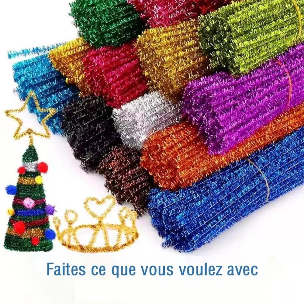 New 100pcs 30cm Glitter Chenille Stems Torsion Bar Wool Top DIY Craft Supplies Christmas Wired Sticks