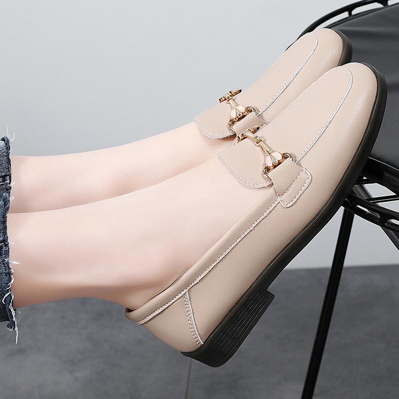 Women Shoes Ladies Flat Fashion Vintage British Leather Oxford Loafers Comfy Casual Shallow Flats Gold Logo