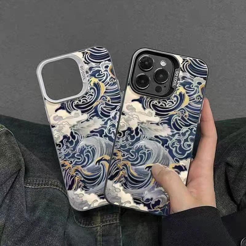 Japanese Waves Electroplate Silver IMD Case for  Redmi Note 14 13 12 11 Pro Plus 5G 12S 11S 10S Redmi 14C 13C 13 12 Cover