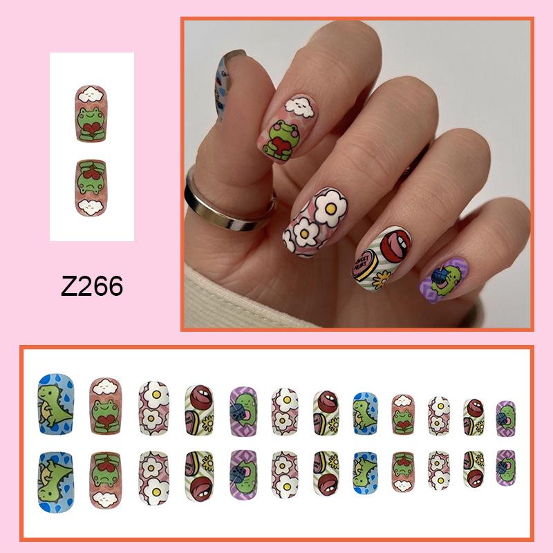 

24 шт. накладных ногтей, простая мультяшная лягушка, средней длины, модный европейский квадратный маникюр, матовые текстурированные губы, девчачий стиль, носимый маникюр