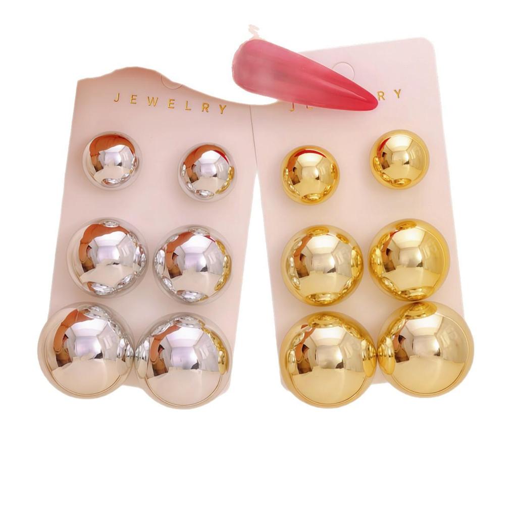 Trendy Gold & Silver Women's Round Stud Earring Set - Small, Medium, Large Sizes
