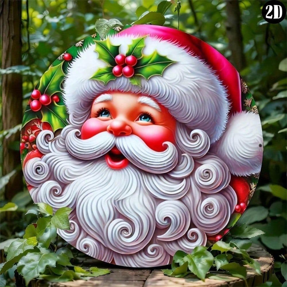 Vintage Pink Santa Christmas Metal Sign 7.87 Inch Holiday Wall Decor