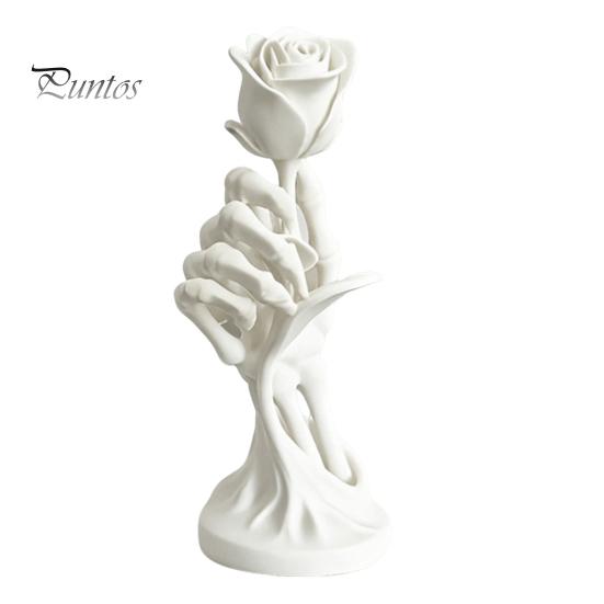 Dark Romantic Figurine Skeleton Hand Holding Rose Ornament, 3D Printed Gothic Aesthetic Exquisite Detailed Art Niche Decor, Stable Base Compact