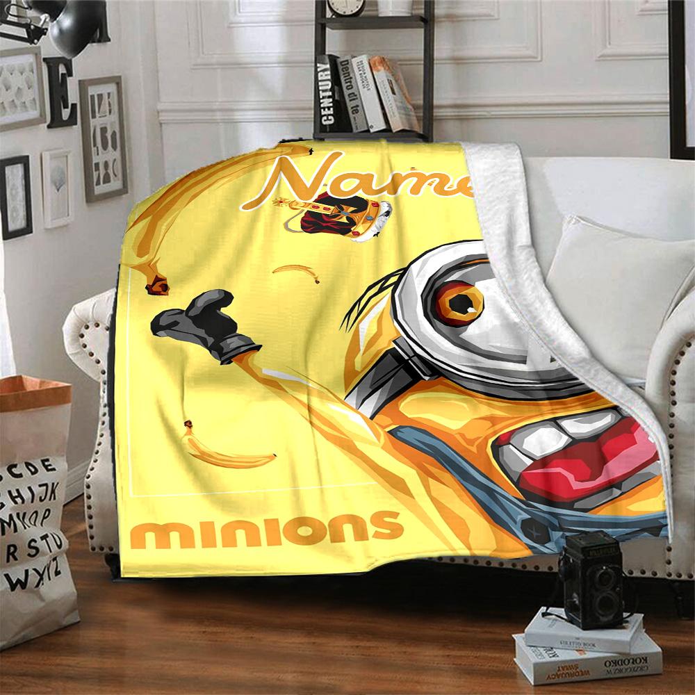 Custom Name Minions Card flannel Blanket for Super Soft Cute Comfort Blanket for Travel Bedding Couch Sofa Blanket
