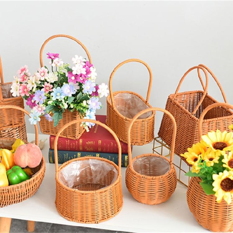 Handwoven Floral Basket Rattan Storage Basket for Picnics and Outdoor Activities