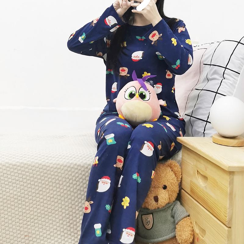 Women's Spring & Autumn Cartoon Santa Claus Pajama Set - Small Size, Long Sleeve Home Wear