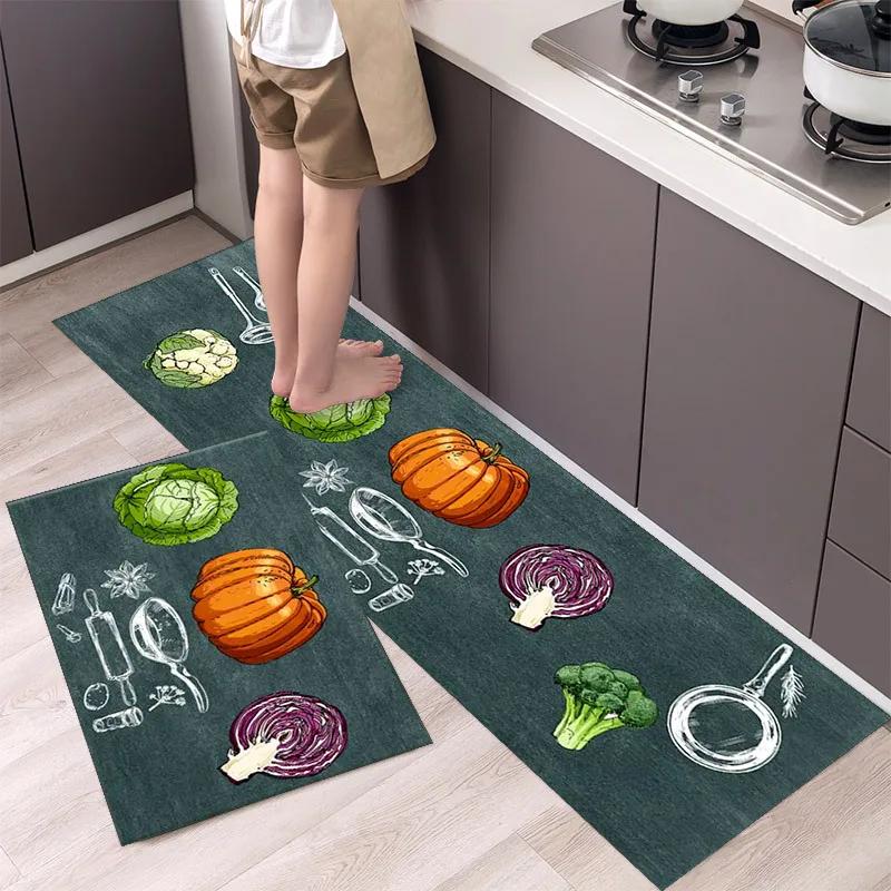 Non-slip Kitchen Carpet Leaves Pattern Rugs for Bedroom Oilproof Home Entrance Door Foot Mat Kitchen Mats for Floor Waterproof