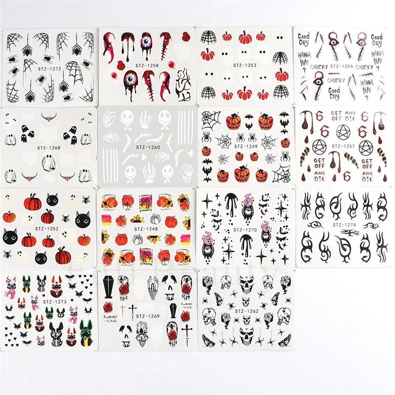 Hot Selling Nail Art Stickers Ins Halloween Skull Funny Pumpkin Bat Nail Water Sticker Nail