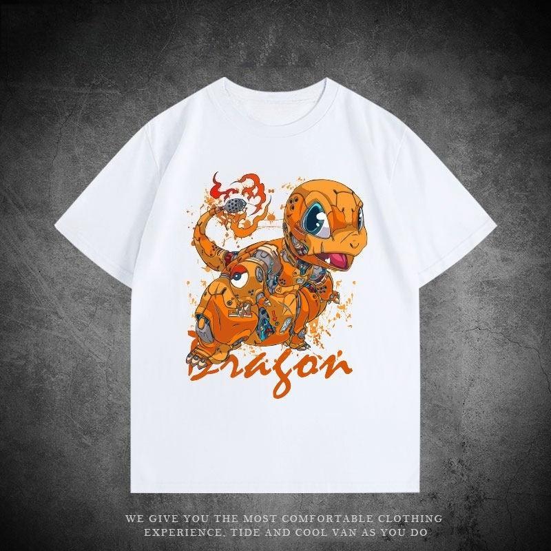 Mechanical Series Trendy T-shirt Bulbasaur Charmander Squirtle Pikachu Pure Cotton Loose Short-sleeved Clothing