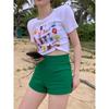 Black Short-sleeved T-shirt for Women's Summer New Retro Slim Fit Short Printed Top