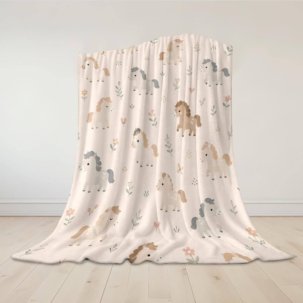 Boho Baby Pony Flannel Blanket Warm Soft Halloween Christmas Couch Warm Cozy Decorative Decor Gift for All Season
