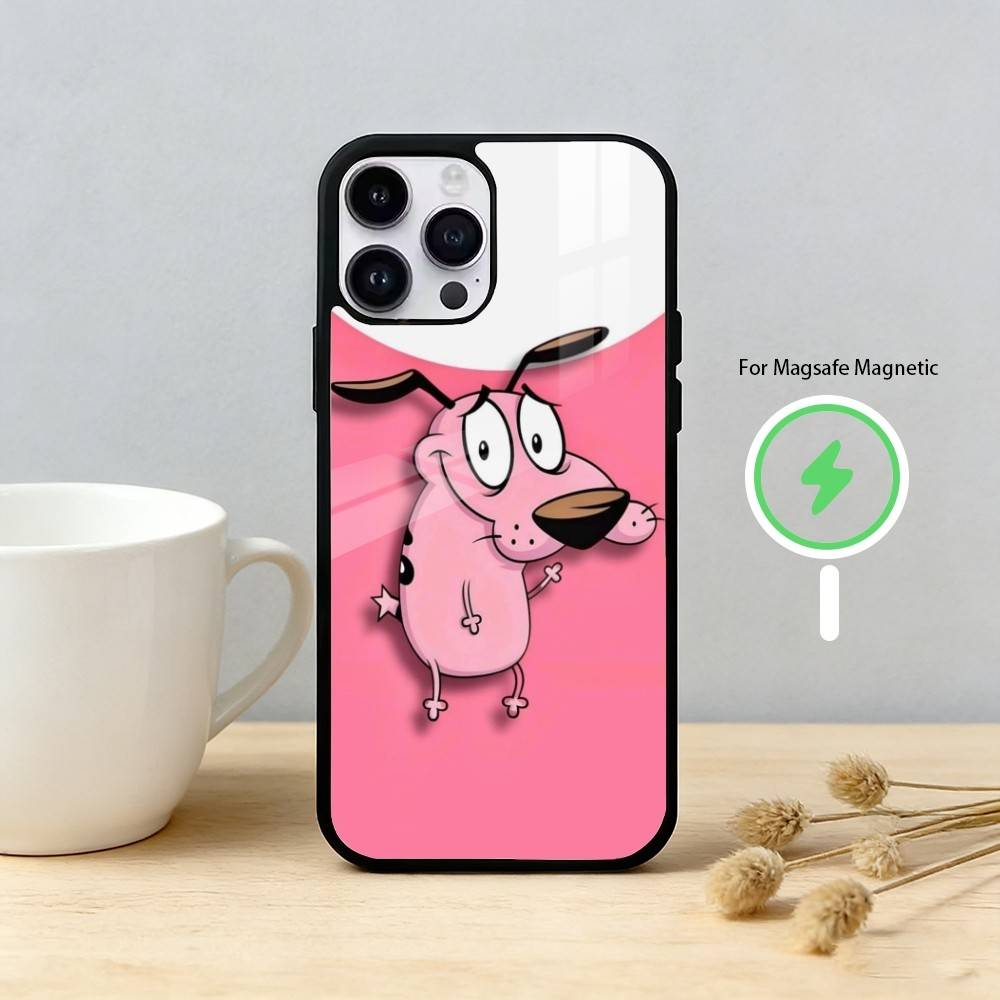 Cartoon C-COURAGE The C-Cowardly D-Dog Phone Case For iPhone 17 16 15 14 13 12 Pro Max Plus for Mirror Wireless Magnetic Cover