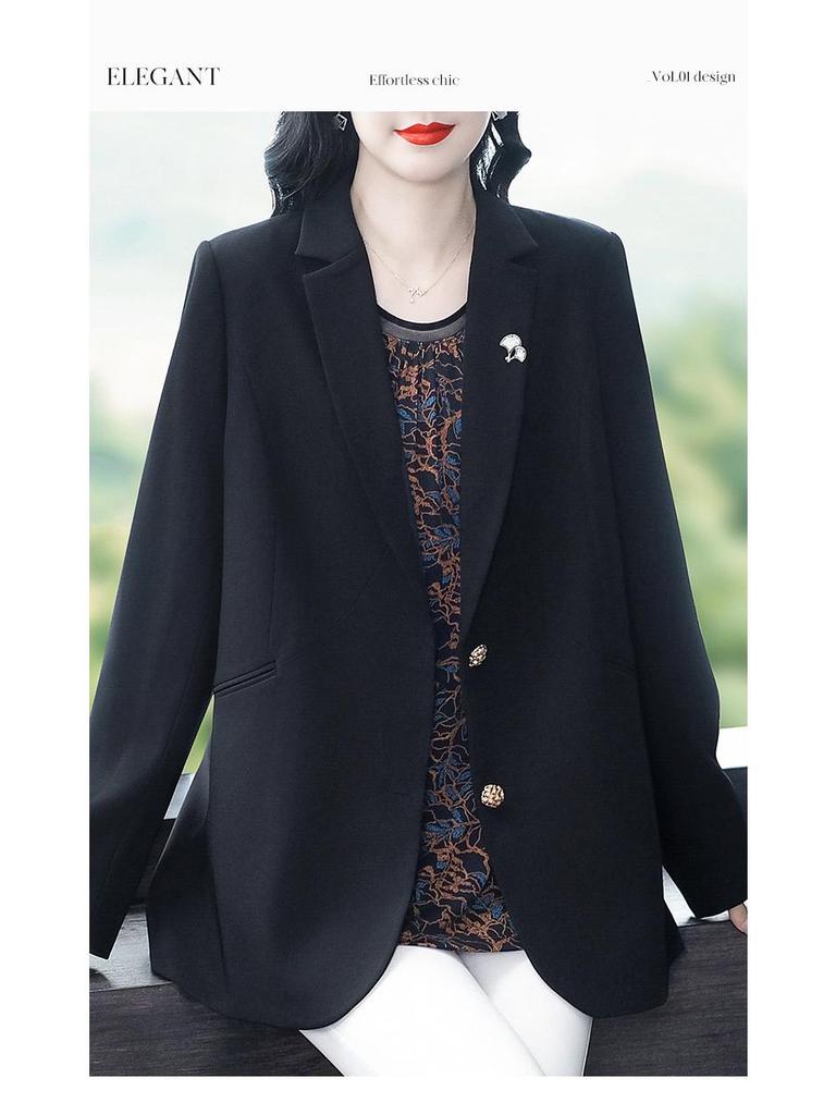 2024 Autumn/Winter Plus Size Slimming Commuter Suit Jacket for Middle-Aged Women