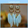 Bohemian Feather Dangle Earrings With Antique Alloy Finish For Women Summer Fashion
