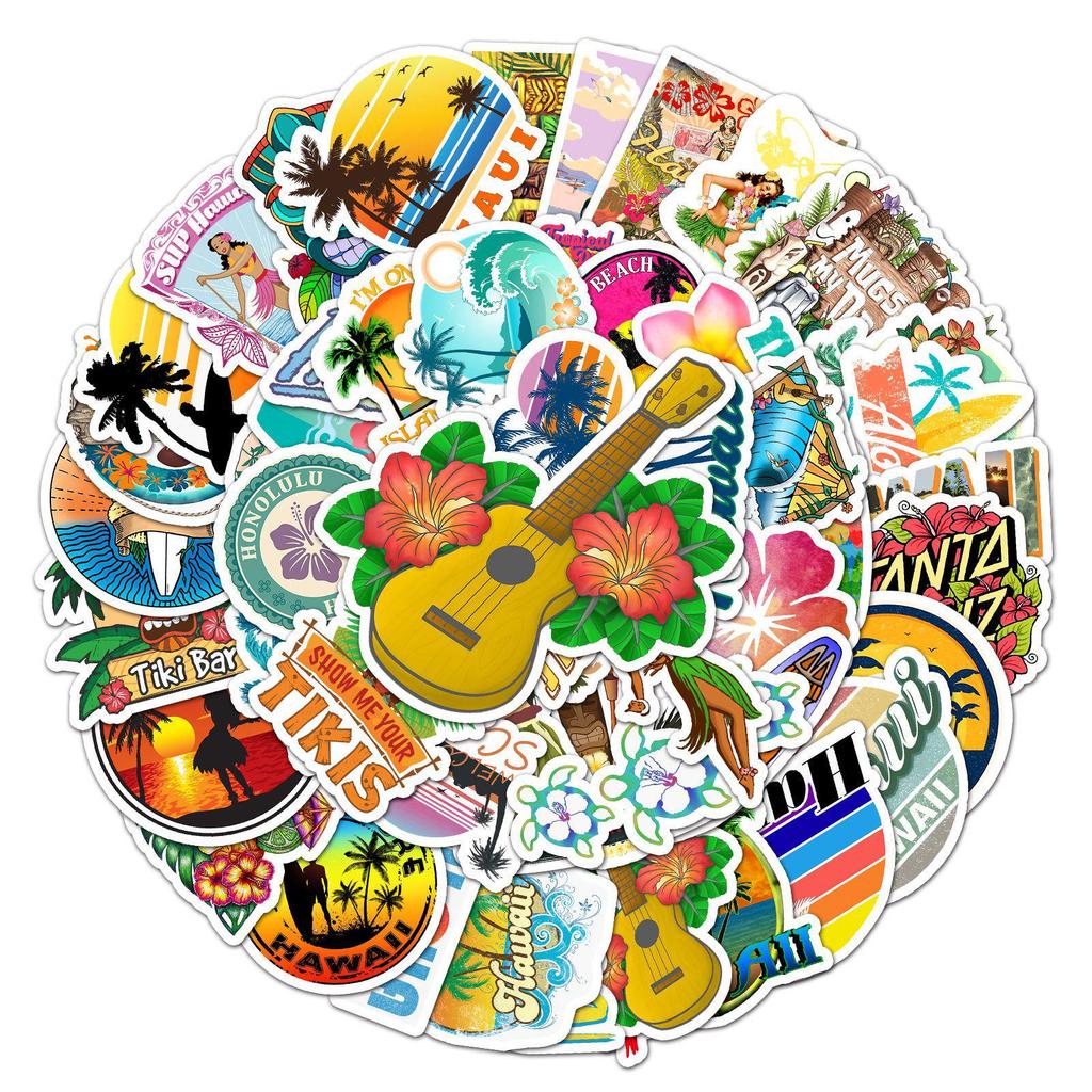50 Hawaiian Style Graffiti Stickers for Laptop, Scooter, or Car Decoration